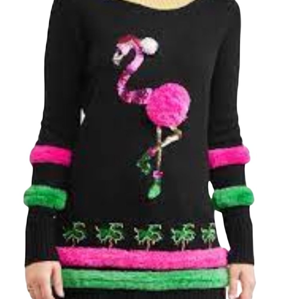 New 99 Jane Street Large Pink Flamingo Holiday Sweater Size XL- Ugly Sweater - Picture 4 of 4